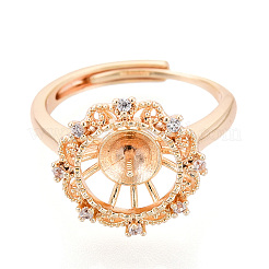 В форме цветка латунный микропаве прозрачный кубический цирконий регулируемые настройки кольца KK-T076-45G