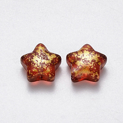 スプレープリントガラスビーズ  艶消し  スター  ブラウン  8x8.5x4mm  穴：1mm&nbsp;GLAA-R211-04-F01