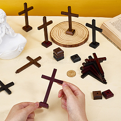12 borsa 3 colori statuette di legno a forma di croce di Pasqua ornamenti&nbsp;DJEW-PH0001-91