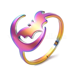 Ионное покрытие (ip) 304 нержавеющая сталь луна с летучей мышью регулируемое кольцо для женщин&nbsp;RJEW-M149-04RC