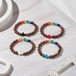 Браслет из бусин из драгоценных камней и натурального дерева для женщин&nbsp;BJEW-JB09294