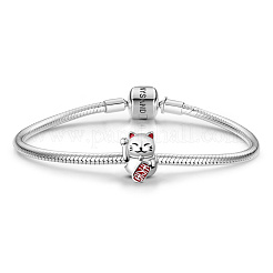 Родиевое покрытие 925 серебряная эмаль котенок европейская бусина TS-C-267