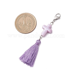 4 шт. полиэстеровая кисточка и фарфоровый крестик ручной работы&nbsp;HJEW-TA00427