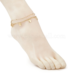 Двухслойные браслеты на ногу из нержавеющей стали 304 с кисточками для женщин AJEW-AN00704-03