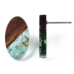 Серьги-гвоздики из прозрачной смолы и орехового дерева MAK-N032-005A-F02