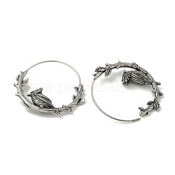 女性と男性のための316サージカルステンレススチールフープピアス  アンティークシルバー  鳥  32.5x6mm&nbsp;EJEW-D096-22E-AS
