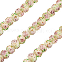 1 hebra de cuentas redondas con flores interiores de lampwork hechas a mano&nbsp;LAMP-TA0002-72I