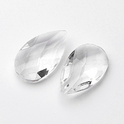 多面カットティアドロップガラスペンダント  透明  47.5x27.5x25~26mm  穴：2mm&nbsp;GLAA-R149-A-01