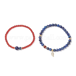 Эластичные браслеты из натурального лазурита и сердолика&nbsp;BJEW-JB11964