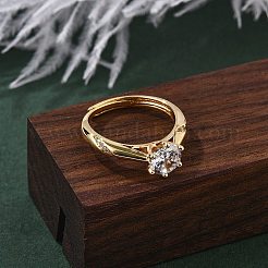 Кольца для женщин с микропаве из латуни и прозрачными кубическими цирконами RJEW-U049-05G