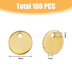201ステンレススチール製刻印入りブランクタグペンダント100個  フラットラウンド  ゴールドカラー  10x1mm  穴：1.2mm&nbsp;STAS-DC0015-52