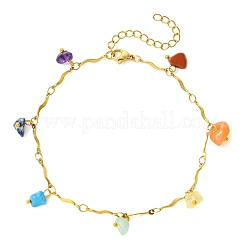 Cavigliere da donna con catena a maglie ondulate in acciaio inossidabile 304 e ciondolo a forma di chakra con pietra preziosa.&nbsp;AJEW-AN00884