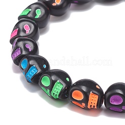 Эластичный браслет с акриловым черепом и бусинами BJEW-JB08544