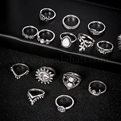 Ensemble de bagues en strass 14pcs 14 styles&nbsp;AJEW-PW0005-02AS
