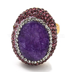 Natürlich gefärbter ovaler verstellbarer Ring aus Jade mit Strass&nbsp;RJEW-D005-02G