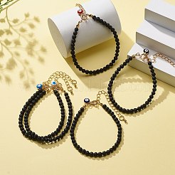 エナメルナザールボンジュウチャーム付き天然溶岩ラウンドビーズブレスレット  女性のためのエッセンシャル オイル ジェムストーン ラッキー ジュエリー  ミックスカラー  7-1/2インチ（19.1cm）&nbsp;BJEW-JB08775