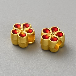 合金エナメルヨーロピアンビーズ  大穴ビーズ  花  レッド  10.5x10.5x6.5mm  穴：4mm&nbsp;FIND-WH0695-033G-E