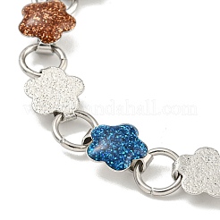 Bracelets à maillons floraux en acier inoxydable 304 émaillé avec poudre scintillante&nbsp;BJEW-S153-05P-03
