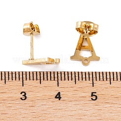 イオンプレーティング（IP）304ステンレススチールスタッドピアス  女性のための  文字a  11x8.5mm  穴：1mm  ピン：0.7mm&nbsp;FIND-Q103-01A-G