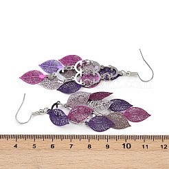 Серьги-подвески в форме листьев из нержавеющей стали 430 EJEW-A137-06P-01