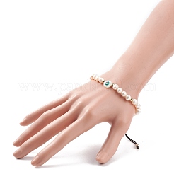 Braccialetto di perline intrecciate con conchiglia naturale e perle&nbsp;BJEW-JB08237-03