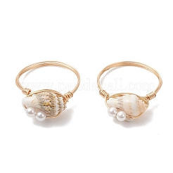 Кольца на палец из перламутра и жемчужин&nbsp;RJEW-JR00988