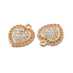 合金ラインストーンペンダント  ハートチャーム  ゴールドカラー  20x16.5x2mm  穴：2mm&nbsp;FIND-G055-08G