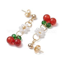 Boucles d'oreilles pendantes en verre cerise et fleur&nbsp;EJEW-JE06172-01