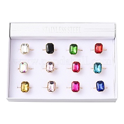 Кольца-манжеты из нержавеющей стали 304 со стеклянными вставками для женщин&nbsp;RJEW-K309-41D