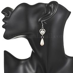 Серьги-подвески из акрилового сплава с имитацией жемчуга в форме сердца и капли EJEW-JE06770