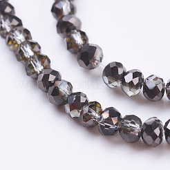 ハーフメッキファセットロンデル電気メッキガラスビーズ連売り  ブラック  3x2mm  穴：1mm  約135~148個/連  34~37cm&nbsp;X-EGLA-D020-3x2mm-12