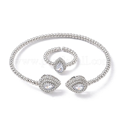 Наборы из каплевидных латунных браслетов-манжет и колец с микропаве из кубических цирконий для женщин SJEW-R002-04P-01