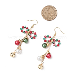 Серьги-подвески из стеклянных бусин на рождественскую тематику&nbsp;EJEW-TA00681