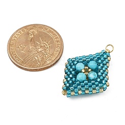 Подвески из граненой круглой синтетической бирюзы и стеклянных бусин ручной работы&nbsp;PALLOY-MZ00757-02