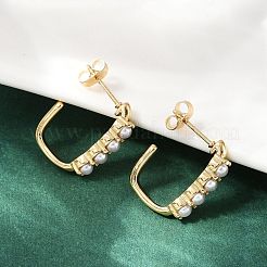 Прямоугольные серьги-гвоздики из пластика с имитацией жемчуга из нержавеющей стали 304&nbsp;LS-EJEW-M105-09G