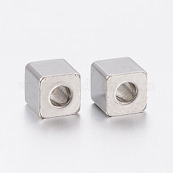 304 perline in acciaio inossidabile, cubo, colore acciaio inossidabile, 5x5x5mm, Foro: 3 mm