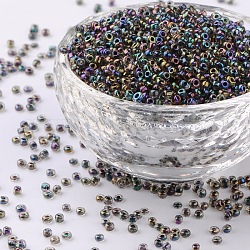 12/0 Glass Seed Beads, Trans.Inside Colours Rainbow Round, Black, 2mm, about 30000pcs/pound