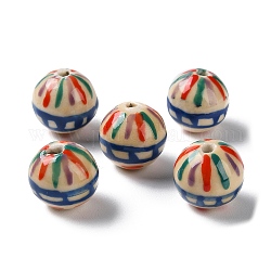 Perles en porcelaine manuelles, porcelaine de la famille rose, ronde, beige, 12~13.5mm, Trou: 1.8mm