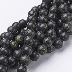 Perles en pierres gemme, serpentine naturelle / pierre verte, ronde, vert olive, taille: environ 10mm de diamètre, Trou: 1mm, environ 40 / pcs brins, 16 pouce