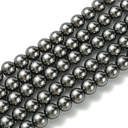 Perles de verre écologiques, nacré, ronde, gris foncé, 10mm, Trou: 1.2~1.5mm, Environ 40 pcs/chapelet, 16'' (40.64 cm)