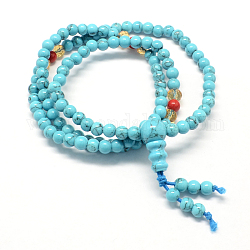 3-Loop Wrap Buddha Meditation Yellow Jade Beaded Bracelets, Buddhist Necklaces, Light Sky Blue, 520x5mm, 108pcs/strand, about 20.4 inch