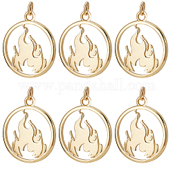 Beebeecraft 1 Box 10Pcs Fire Charms 18K Gold Plated Flat Round with Fire Fireplace Pendants Dangle Charms with Jump Ring for DIY Jewelry Necklace Earrings Bracelet Making