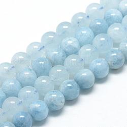 Chapelets de perles en aigue-marine naturelle, ronde, 8~9mm, Trou: 1mm, Environ 45~48 pcs/chapelet, 15.7 pouce