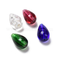 Perles en verre d'argent feuille manuelles, larme, couleur mixte, 25x15mm, Trou: 1.5mm