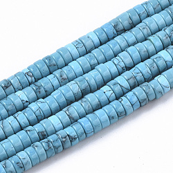 Синтетических нитей бирюзовые бусы, окрашенные, Heishi бусы, диск, голубой, 4x1~2 мм, отверстие : 0.7 мм, около 195~213 шт / нитка, 14.96 дюйм ~ 15.31 дюйма (38~38.9 см)