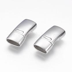 304 Stainless Steel Magnetic Clasps with Glue-in Ends, Rectangle, Stainless Steel Color, 24x12x7.5mm, Hole: 5mm