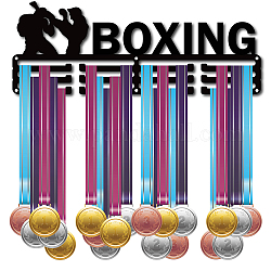 Porte-médaille de fer, support de cintre d'affichage de médailles, cadre porte-médaille, rectangle avec word boxing, noir, 15x40 cm