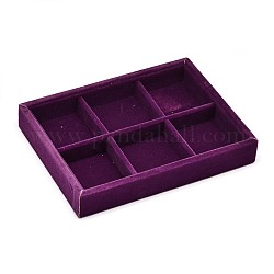 Wooden Cuboid Jewelry Presentation Boxes, Covered with Velvet, 6 Compertments, Dark Orchid, 20x15.2x3.2cm