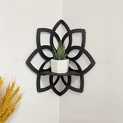 Portaoggetti angolare da parete in legno, fiore, nero, 328mm
