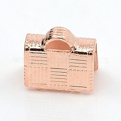 Brass Ribbon Crimp Ends, Rectangle, Rose Gold, 10x7mm, Hole: 1x2mm